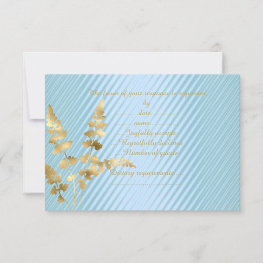 Carte de réponse feuille or bleu rsvp élégant mode (Devant)