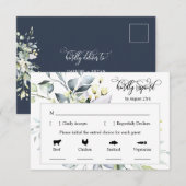 Carte de réponse Feuilles bleu marine 4 choix de r (Devant / Derrière)