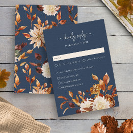 Carte de réponse Feuilles d'automne bleu marine