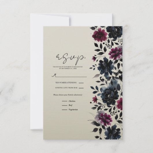 Carte de réponse Fleur d'amande bleu de minuit Bou (Devant)