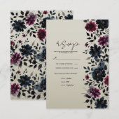 Carte de réponse Fleur d'amande bleu de minuit Bou (Devant / Derrière)