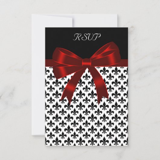 Carte de réponse Fleur De Lis noire ruban rouge (Devant)
