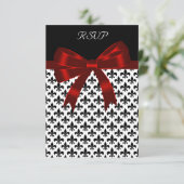 Carte de réponse Fleur De Lis noire ruban rouge (Debout devant)