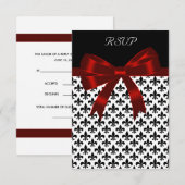 Carte de réponse Fleur De Lis noire ruban rouge (Devant / Derrière)