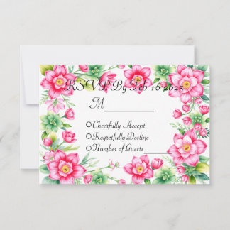 Carte de réponse Fleur Rose sans options de repas