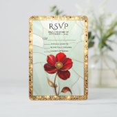 Carte de réponse Fleur rouge vitrail (Debout devant)