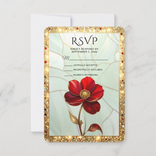 Carte de réponse Fleur rouge vitrail (Devant)