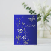 Carte de réponse Fleurs bleues, argentées avec pap (Debout devant)