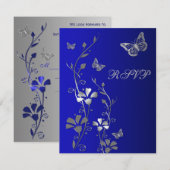 Carte de réponse Fleurs bleues, argentées avec pap (Devant / Derrière)