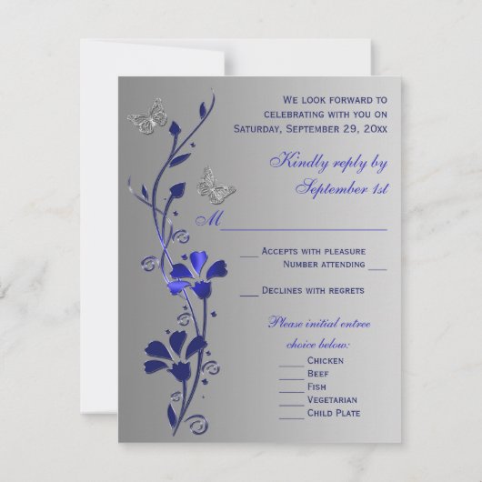 Carte de réponse Fleurs bleues et argent avec papi (Dos)