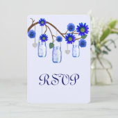 Carte de réponse Fleurs Bleues Pots Mason (Debout devant)