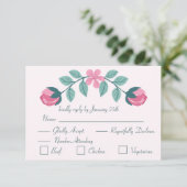 carte de réponse fleurs & feuilles roses RSVP (Debout devant)