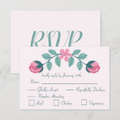 carte de réponse fleurs & feuilles roses RSVP (Devant / Derrière)