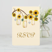 Carte de réponse Fleurs Jaunes en Pot Mason (Debout devant)