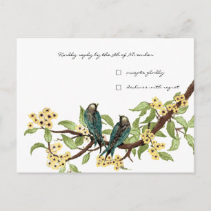 Carte de réponse Fleurs jaunes Oiseaux sarcelle Vi