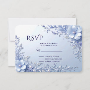 Carte de réponse Fleurs Ornementales Bleues avec P
