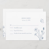 Carte de réponse Fleurs sauvages et papillons bleu (Devant / Derrière)