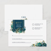 Carte de réponse fleurs turquoise avec accents dor (Devant / Derrière)