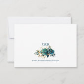 Carte de réponse fleurs turquoise avec accents or (Dos)