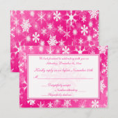 Carte de réponse Flocons de neige rose vif et blan (Devant / Derrière)