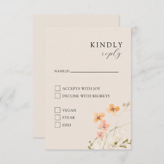 Carte de réponse Floral Boho avec repas (Devant / Derrière)