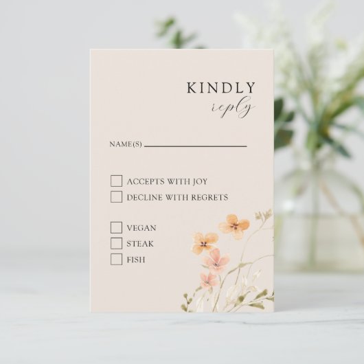 Carte de réponse Floral Boho avec repas (Debout devant)