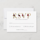 Carte de réponse Floral Burgundy Gold RSVP (Devant)