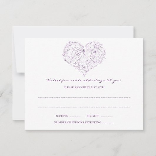 Carte de réponse Floral Heart (Violet) (Devant)