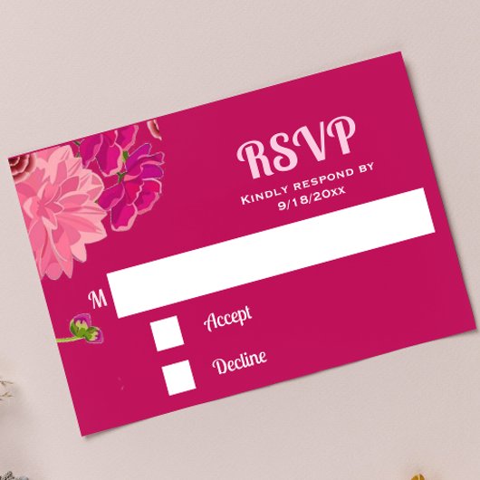 Carte de réponse floral magenta