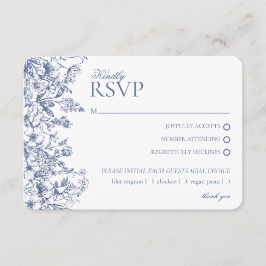 Carte de réponse Floral RSVP de la Chinoiserie Ble (Devant)