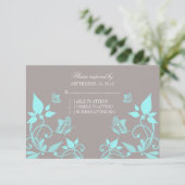Carte de réponse florale à papillon Aqua (Debout devant)