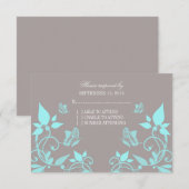 Carte de réponse florale à papillon Aqua (Devant / Derrière)