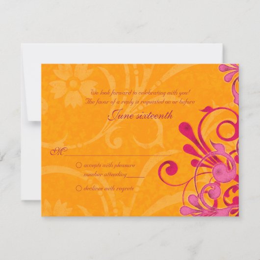 Carte de réponse florale abstraite rose et orange (Devant)