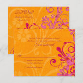Carte de réponse florale abstraite rose et orange (Devant / Derrière)