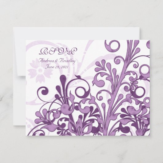 Carte de réponse florale abstraite violette et bla (Dos)