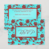 Carte de réponse florale Aqua et Rouge (Devant / Derrière)