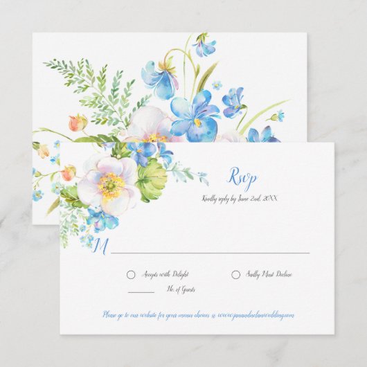 Carte de réponse florale aquarelle Fantaisie flora (Devant / Derrière)