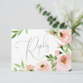 Carte de réponse florale aquarelle rose (Debout devant)