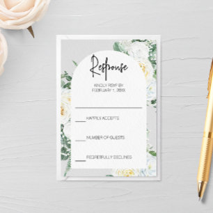 Carte de réponse florale blanche en fleur