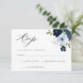 carte de réponse florale bleu clair et marine (Debout devant)