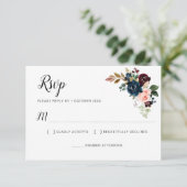 Carte de réponse florale bleu marine bordeaux rose (Debout devant)