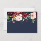 Carte de réponse florale bleu marine bordeaux rose (Dos)