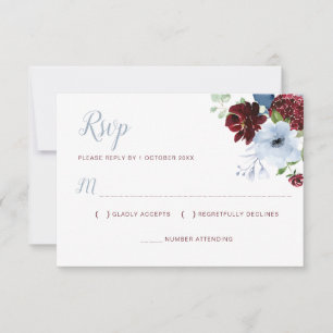 Carte de réponse florale bleu poussiéreux Bourgogn
