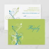 Carte de réponse florale bleue turquoise, verte et (Devant / Derrière)