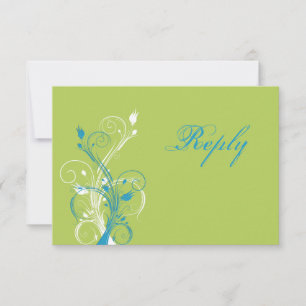 Carte de réponse florale bleue turquoise, verte et