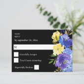 Carte de réponse florale bleue violette et jaune - (Debout devant)