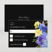 Carte de réponse florale bleue violette et jaune - (Devant / Derrière)