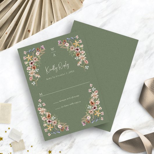 Carte de réponse florale Boho Sage