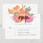 Carte de réponse florale chic rose et orange de pr (Devant / Derrière)