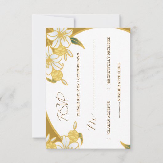 Carte de réponse florale dorée élégante – Mariage (Devant)